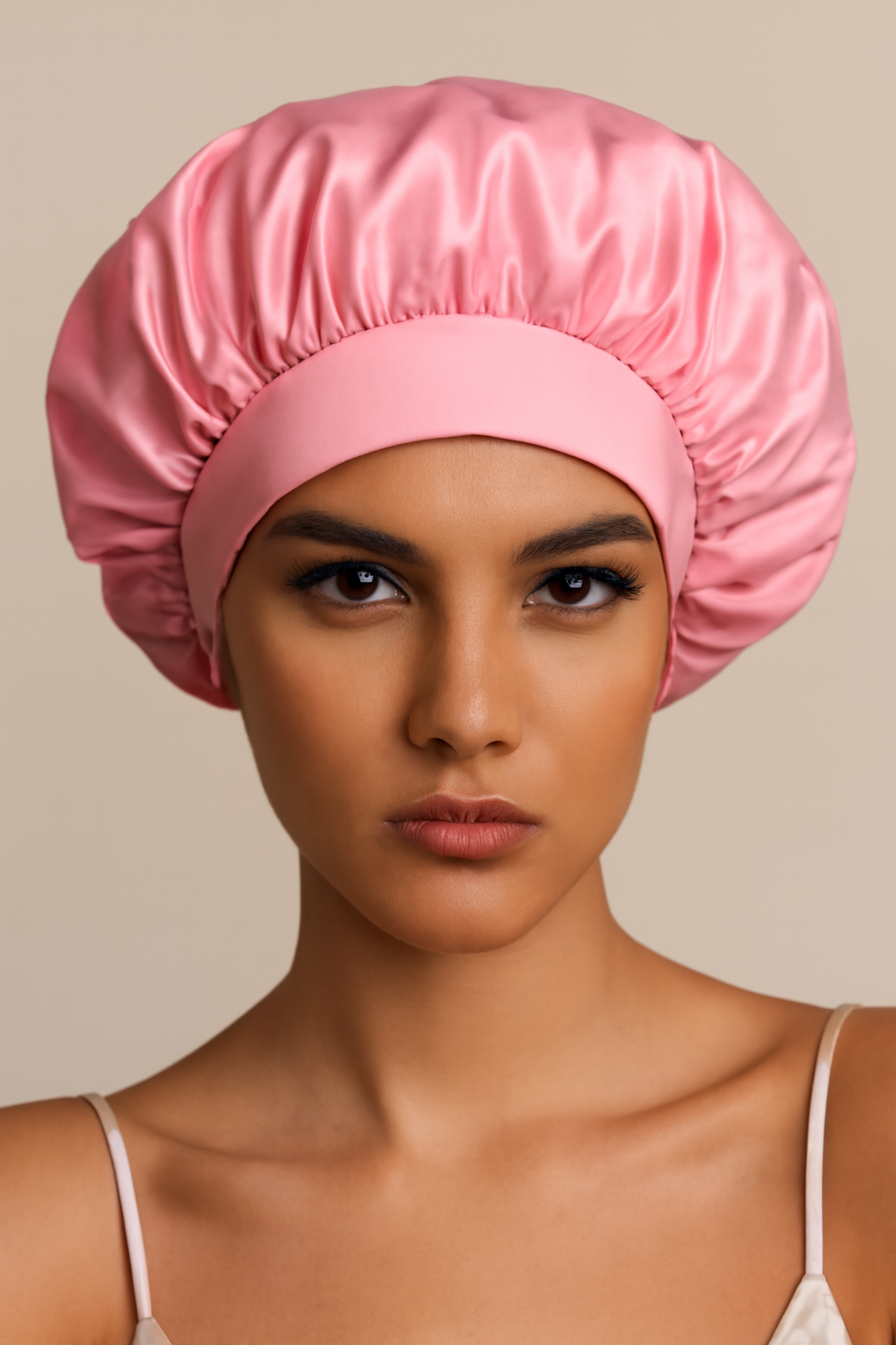 Satin-Nachtmütze mit breitem Rand