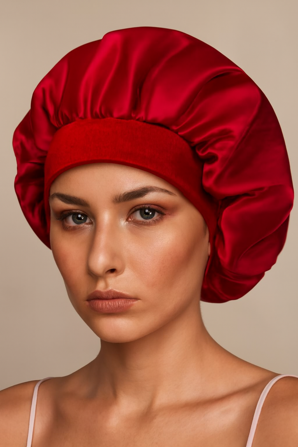 Satin-Nachtmütze mit breitem Rand