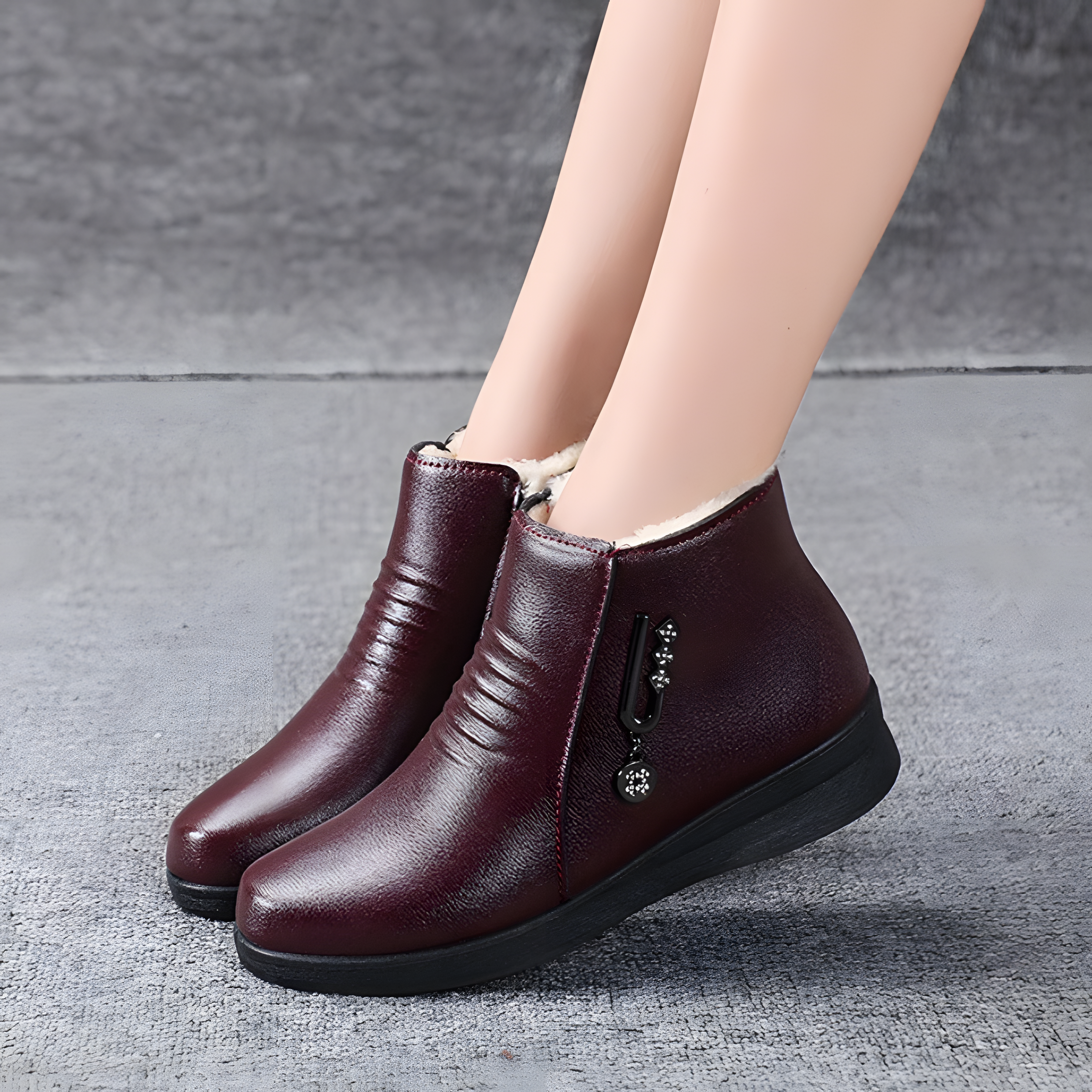 Warme Kunstleder-Boots mit Plüschfutter