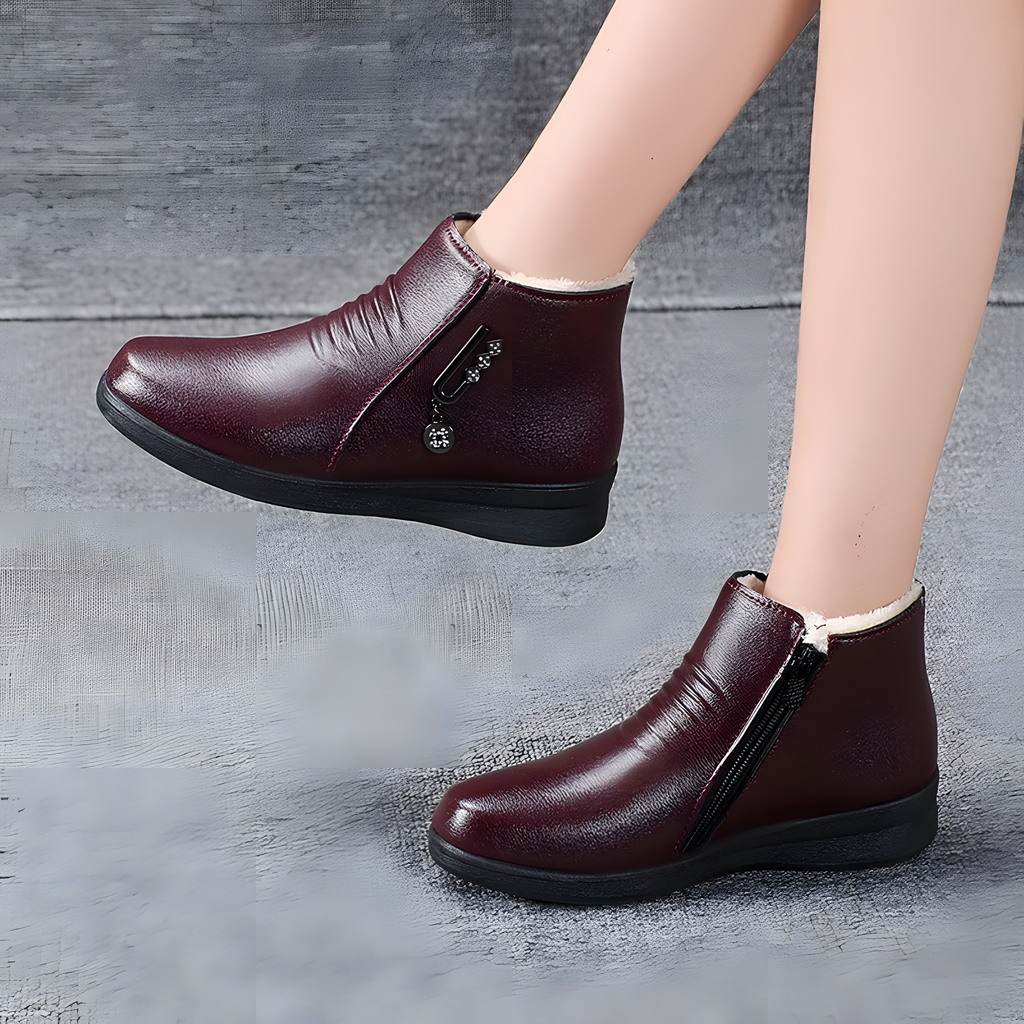Warme Kunstleder-Boots mit Plüschfutter