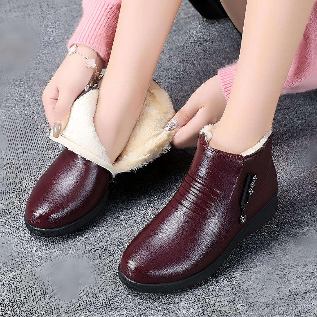 Warme Kunstleder-Boots mit Plüschfutter