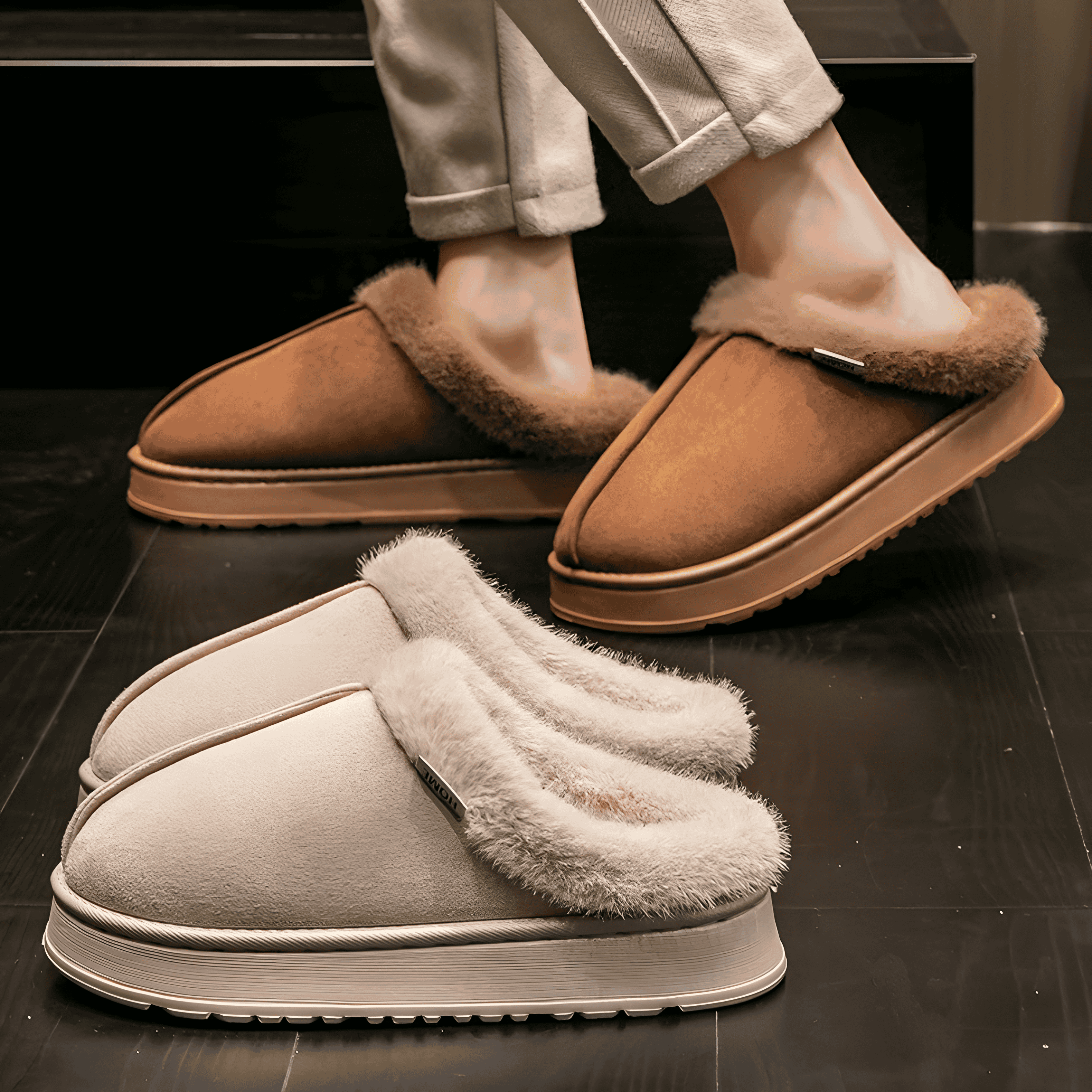 Warme Hausschuhe in Wildleder-Optik