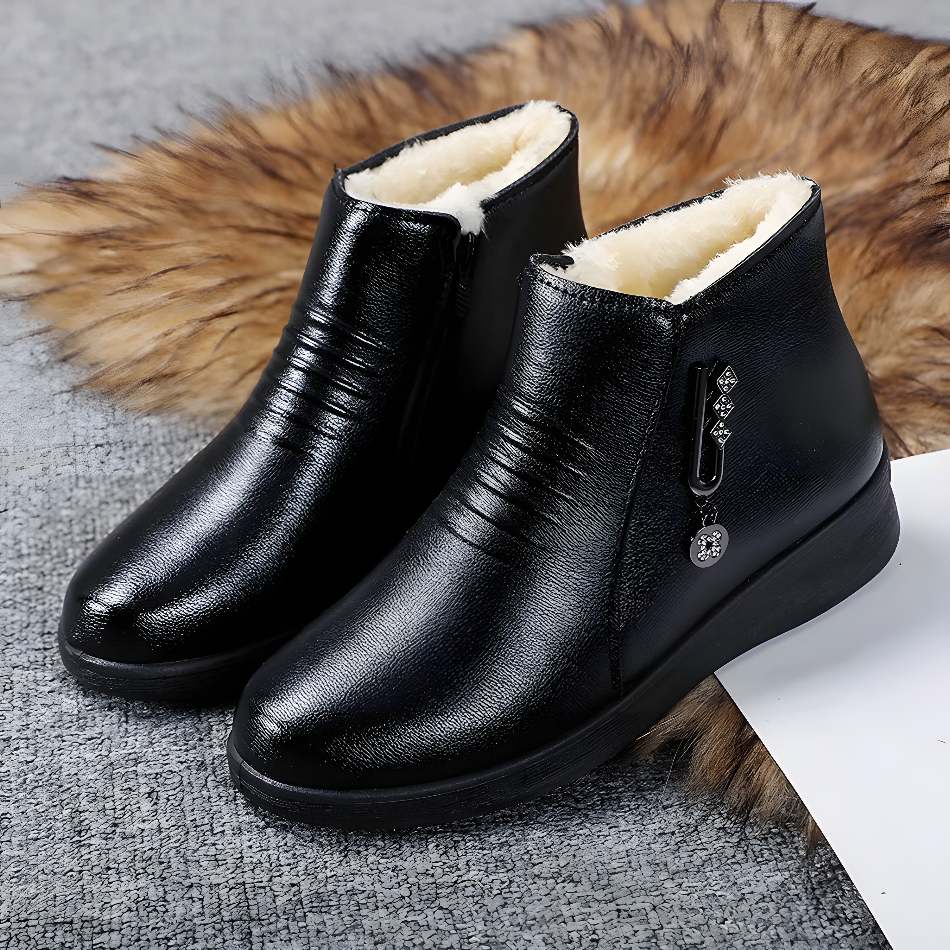 Warme Kunstleder-Boots mit Plüschfutter