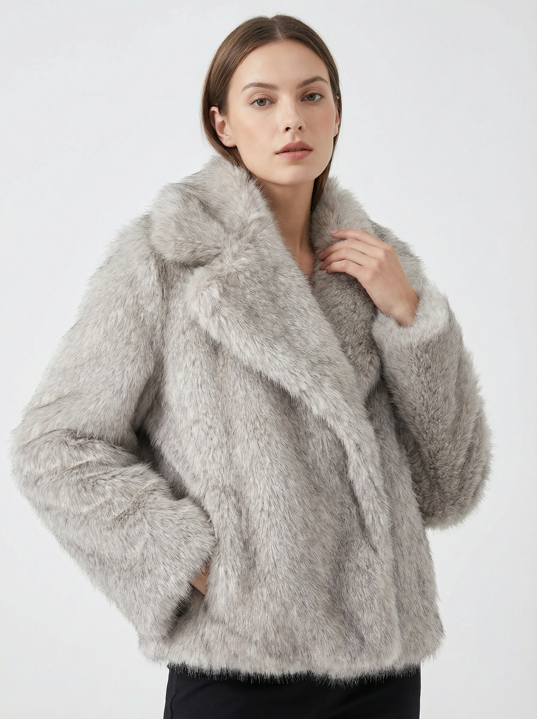 Eleganter Warmer Kunstfell-Mantel