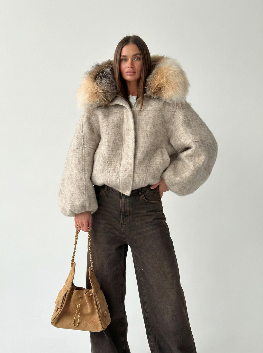 Kuscheliger Oversized Mantel mit Kunstfellkragen