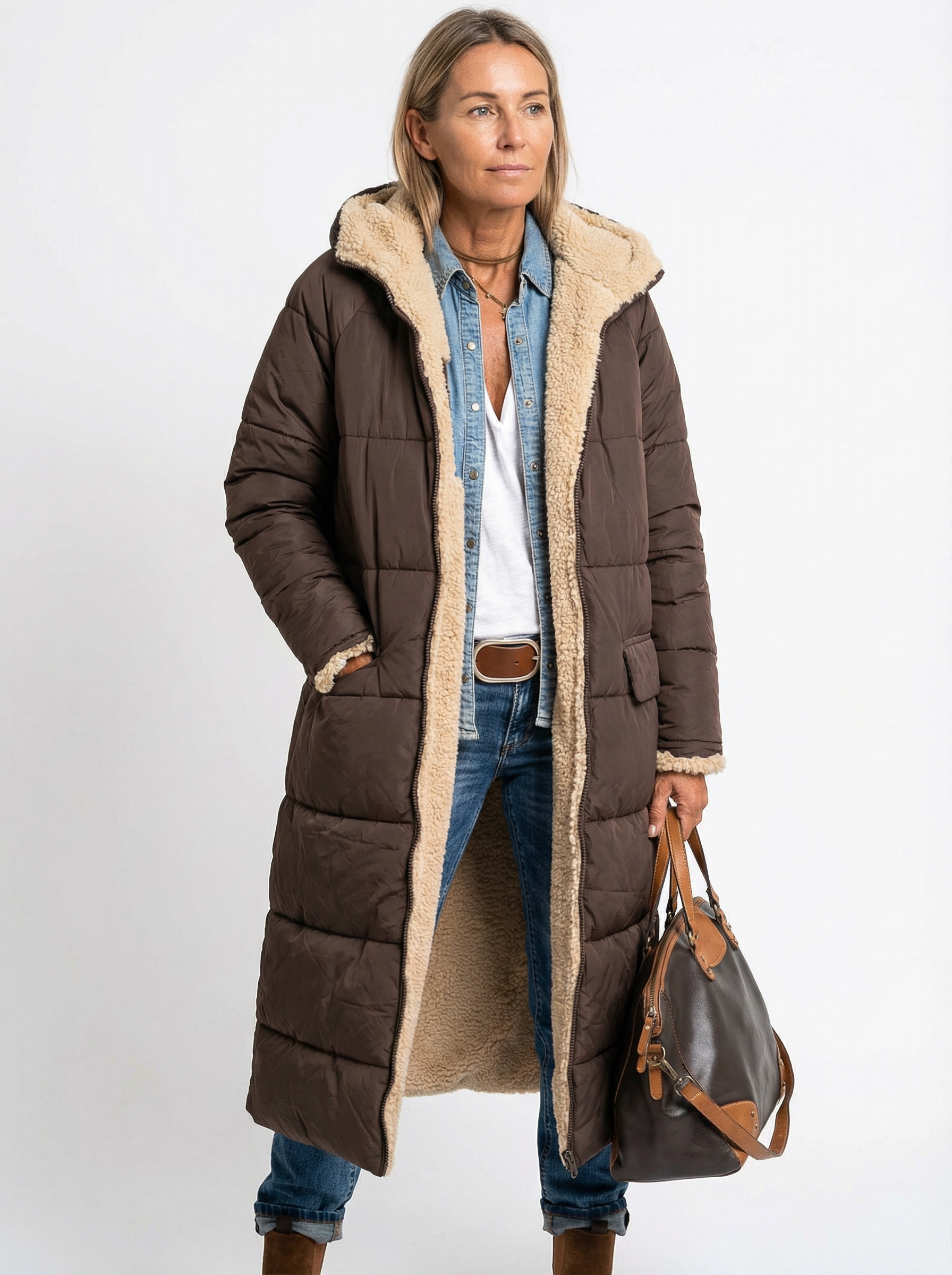 Warme wendbare Pufferjacke mit Kapuze