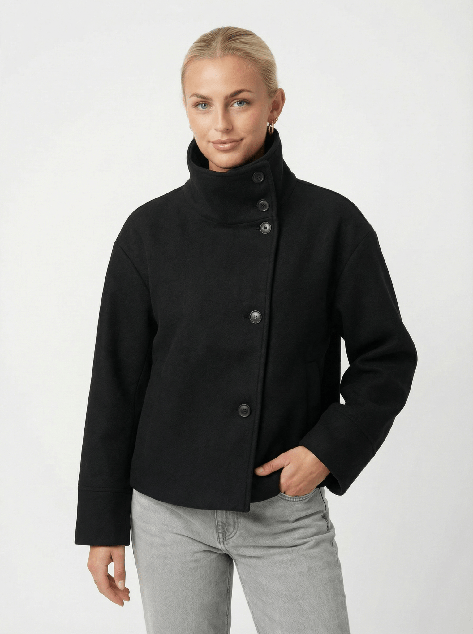 Warme Woll-Jacke mit Stehkragen