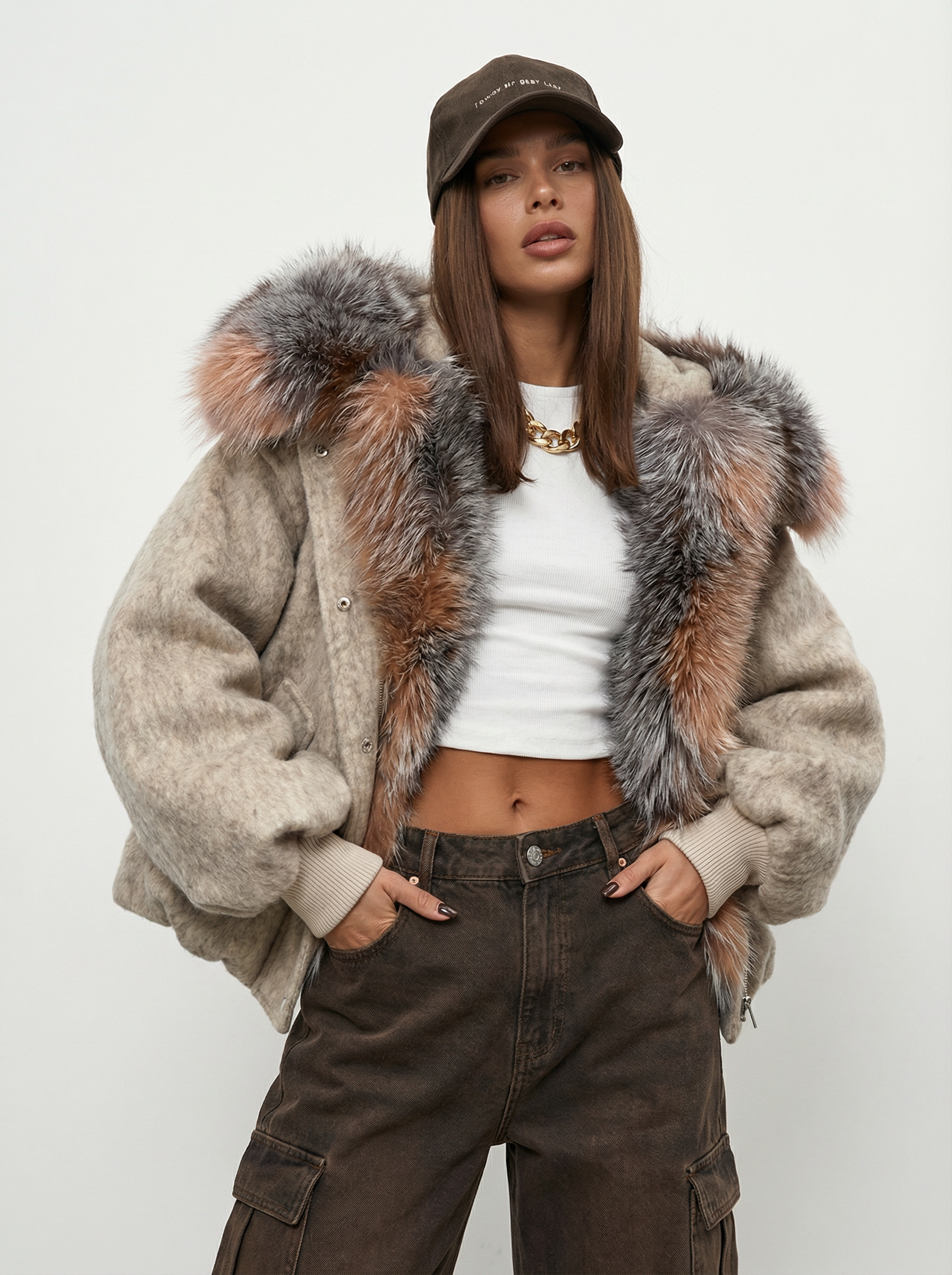 Kuscheliger Oversized Mantel mit Kunstfellkragen