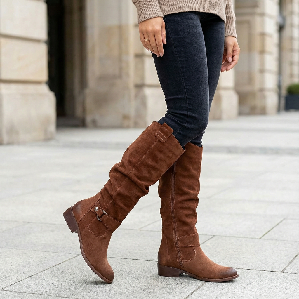 Warmer Stiefel aus Kunst-Veloursleder