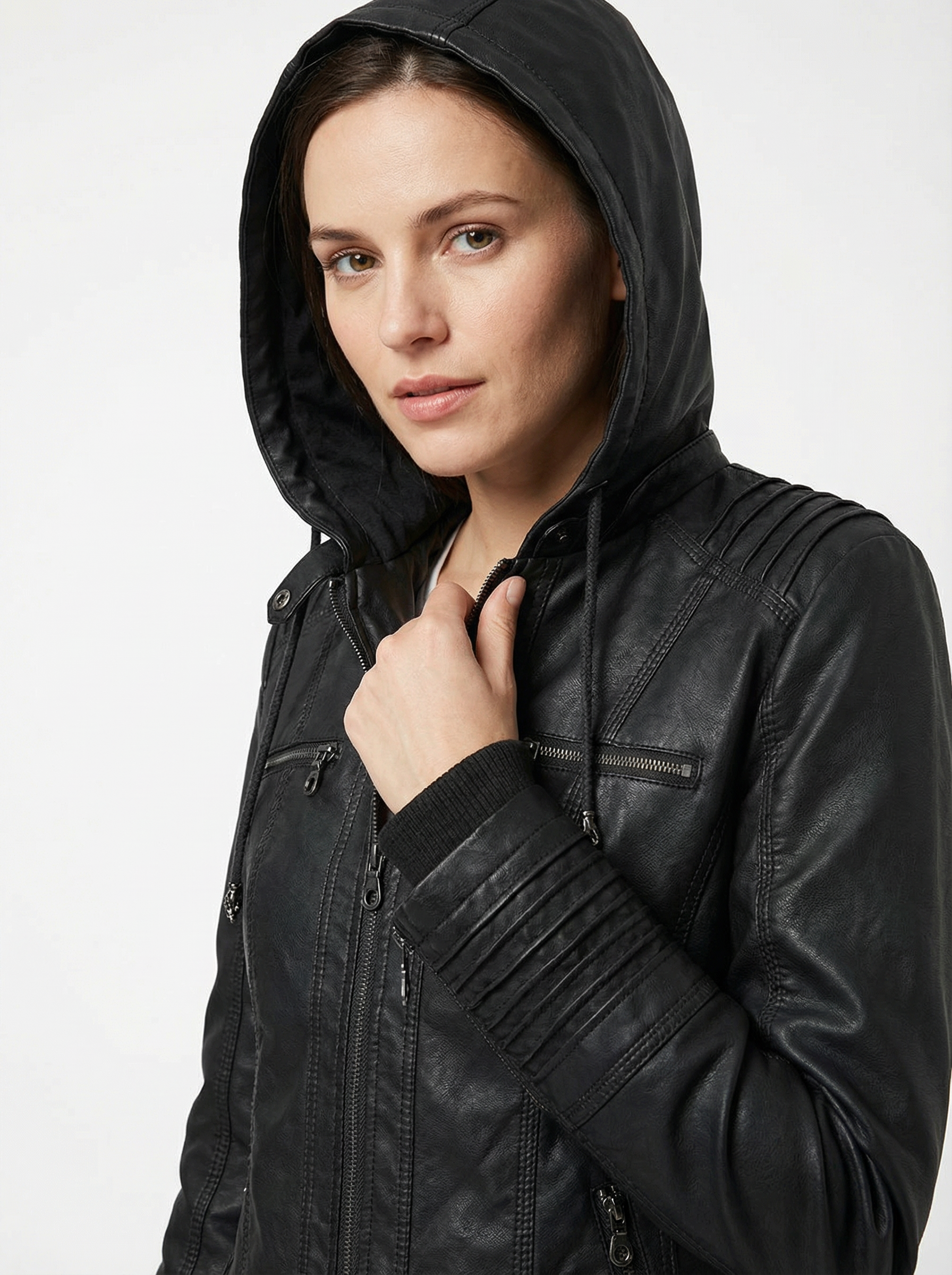 Warmer Gothic-Hoodie aus Kunstleder