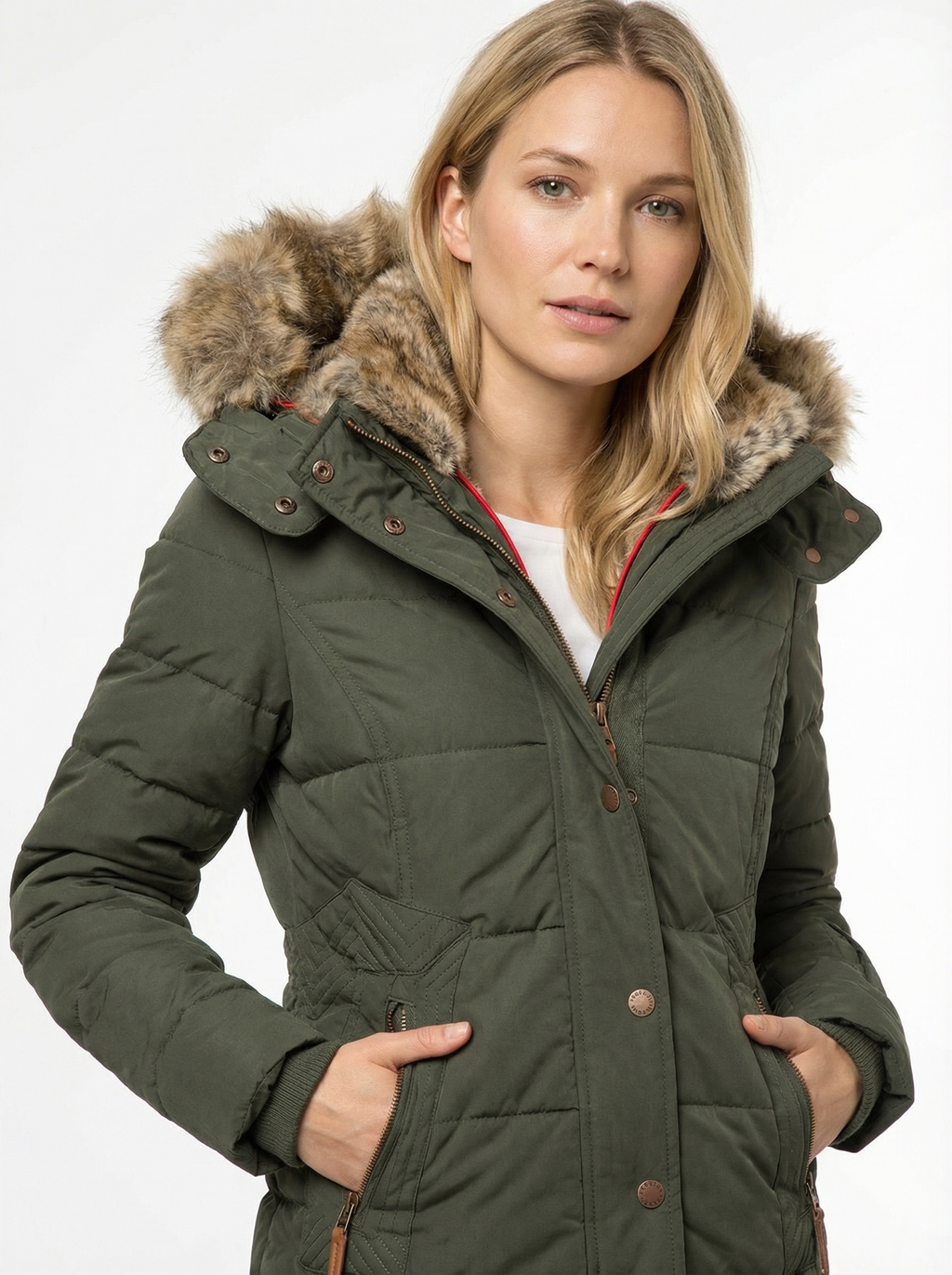 Warme Winterparka mit Kunstfellbesatz