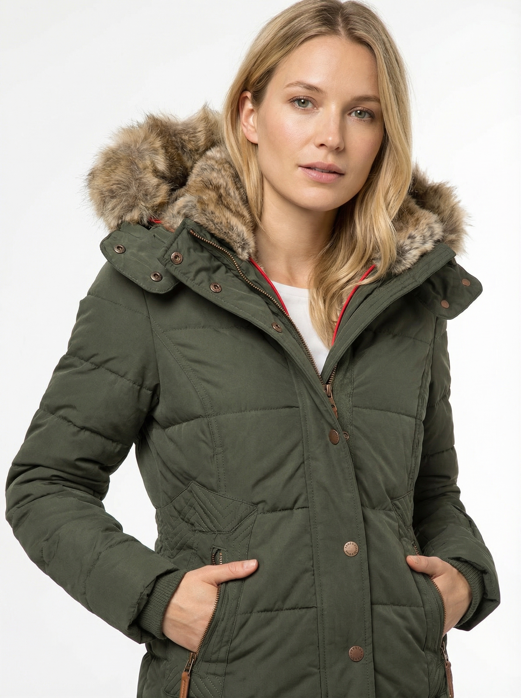Warme Winterparka mit Kunstfellbesatz