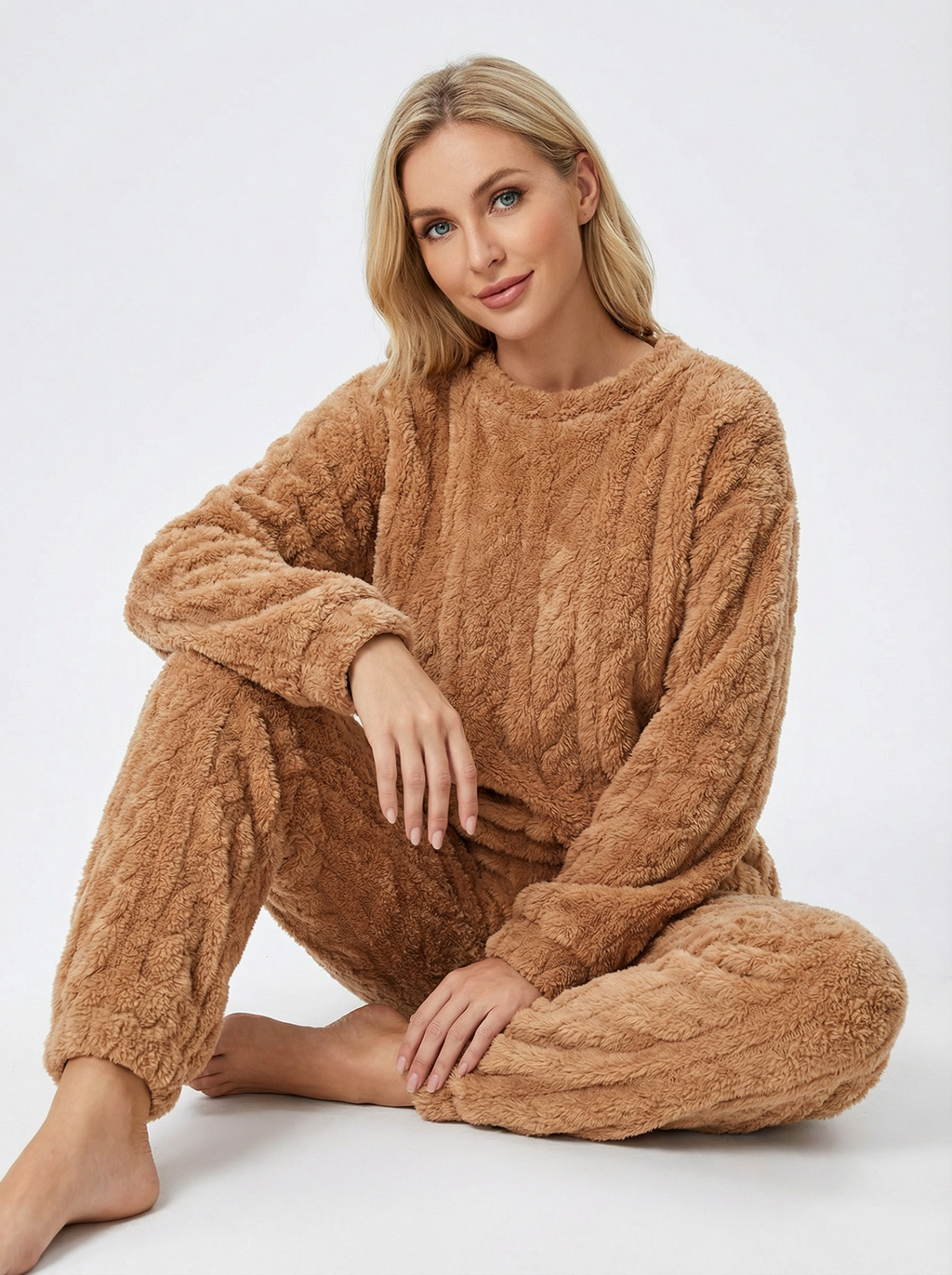 Warmes Baumwoll-Pyjama-Set mit Rippstruktur