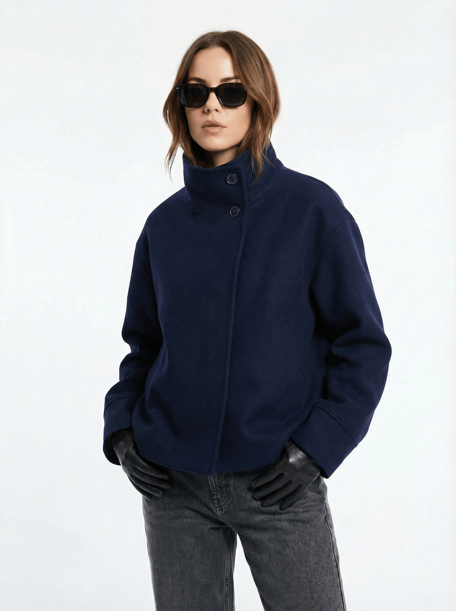 Warme Woll-Jacke mit Stehkragen