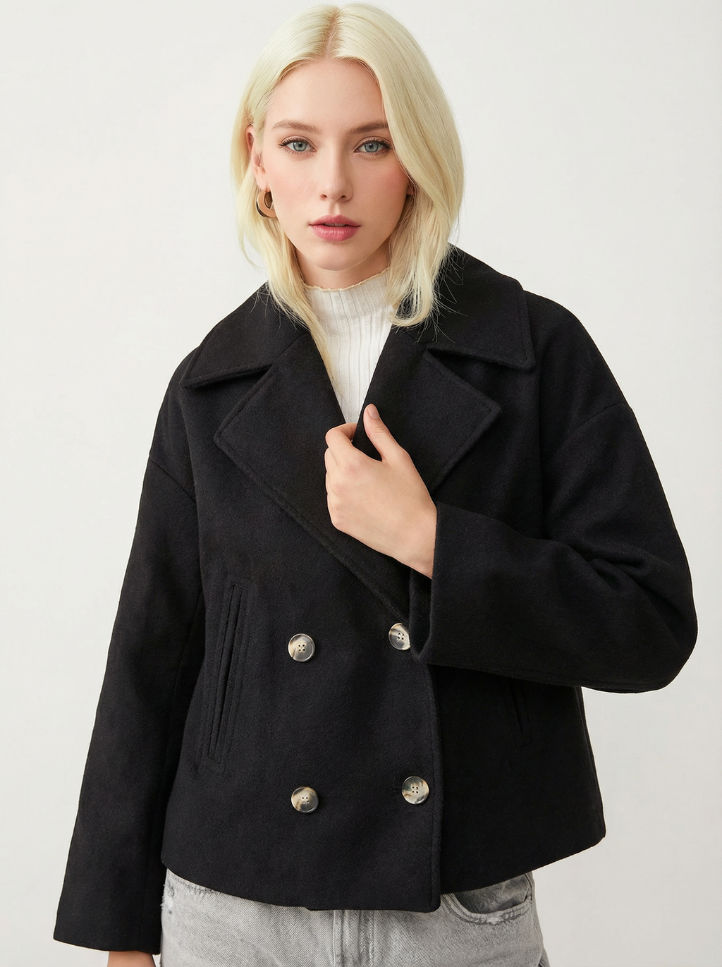 Eleganter Baumwoll-Kurzmantel mit Doppelreiher