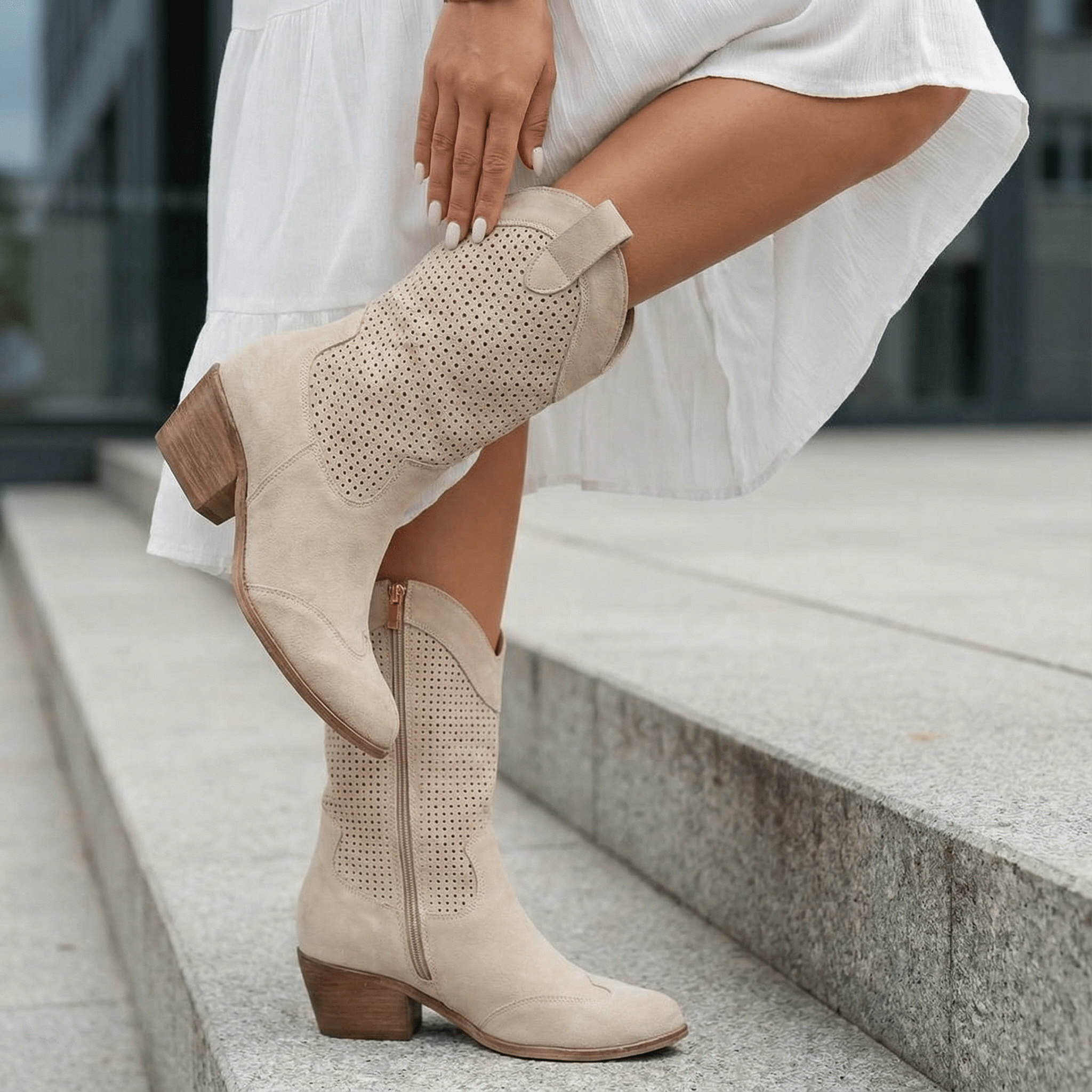 Western-Stiefelette aus Wildleder mit Wolle