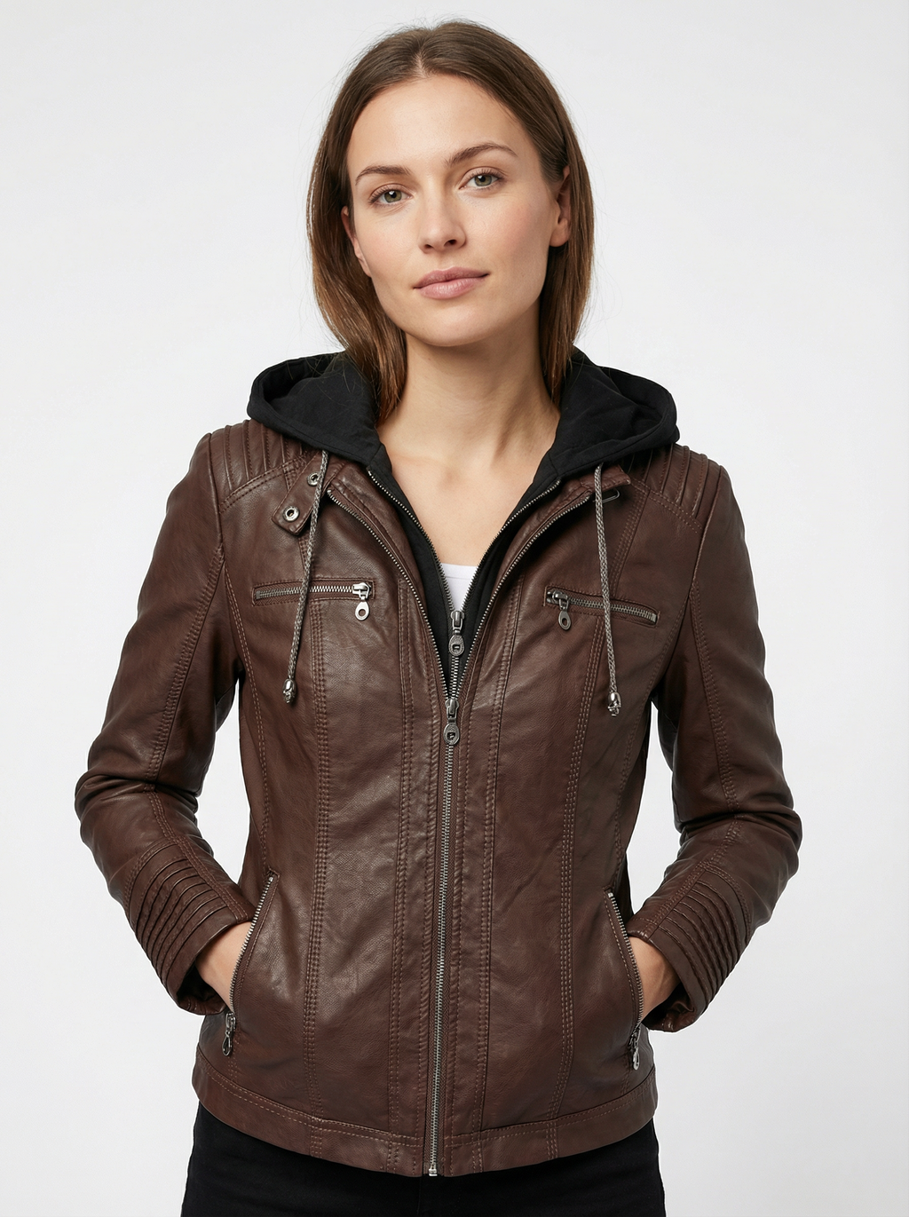 Warmer Gothic-Hoodie aus Kunstleder