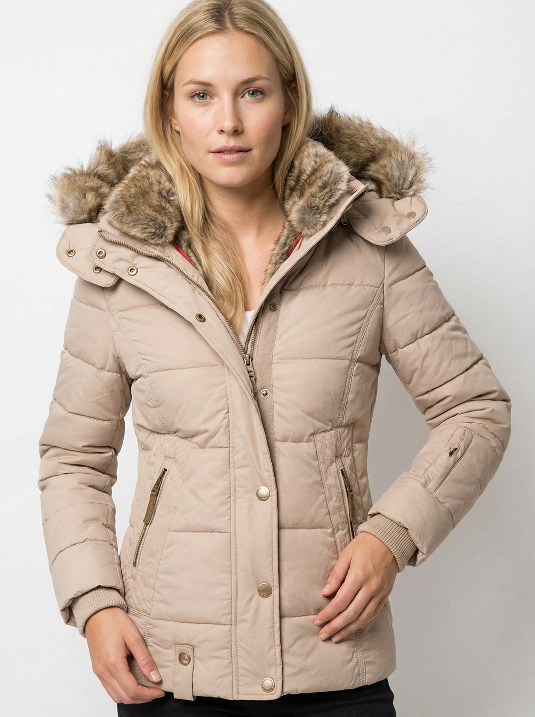 Warme Winterparka mit Kunstfellbesatz