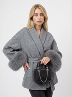 Woll-Blend-Mantel mit Kunstfell-Ärmeln
