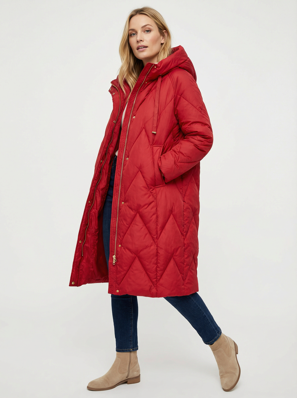 Warmer, kuscheliger Daunen-Mantel mit Kapuze
