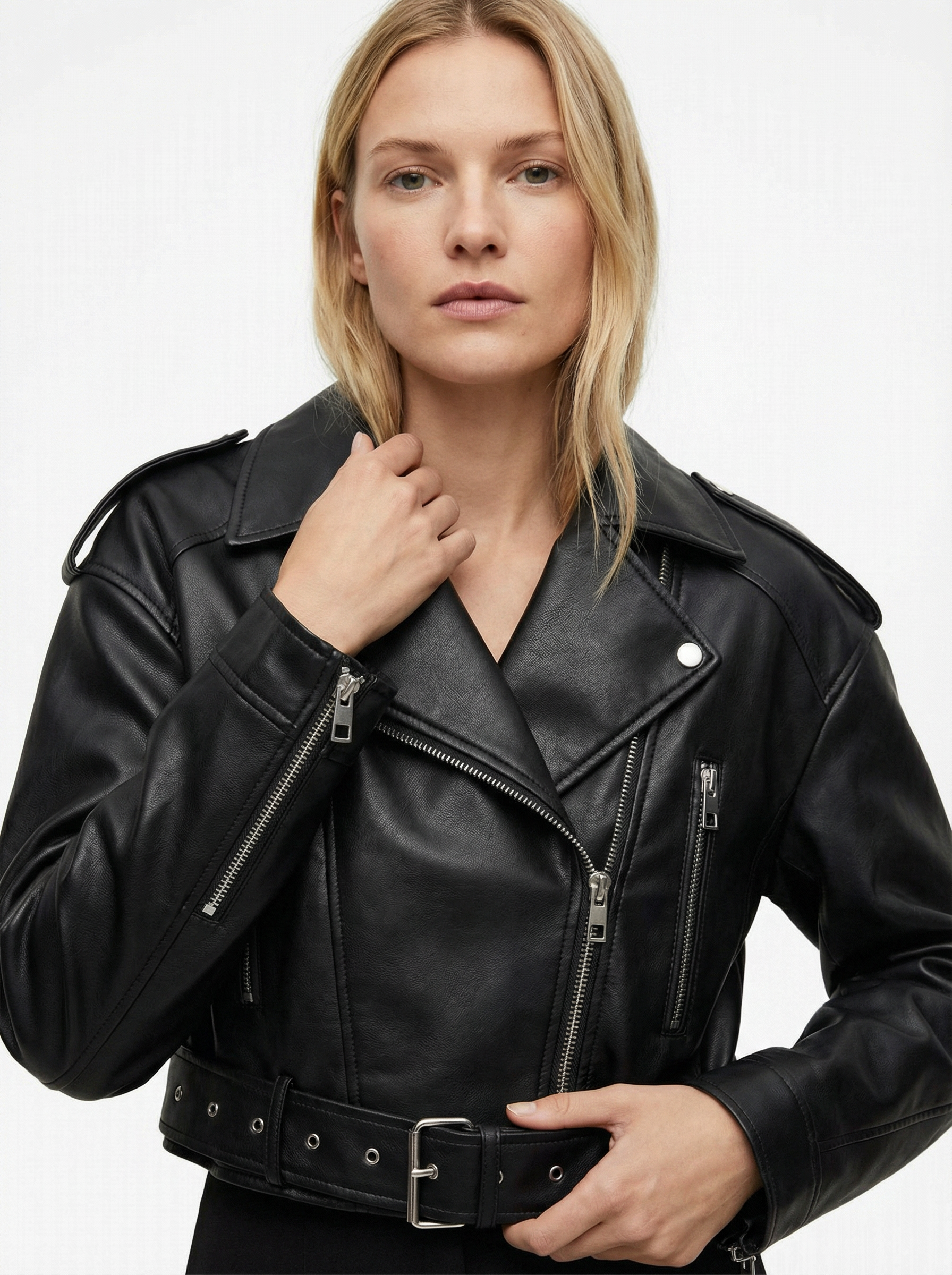 Vintage Kunstleder-Mantel mit Gürtel