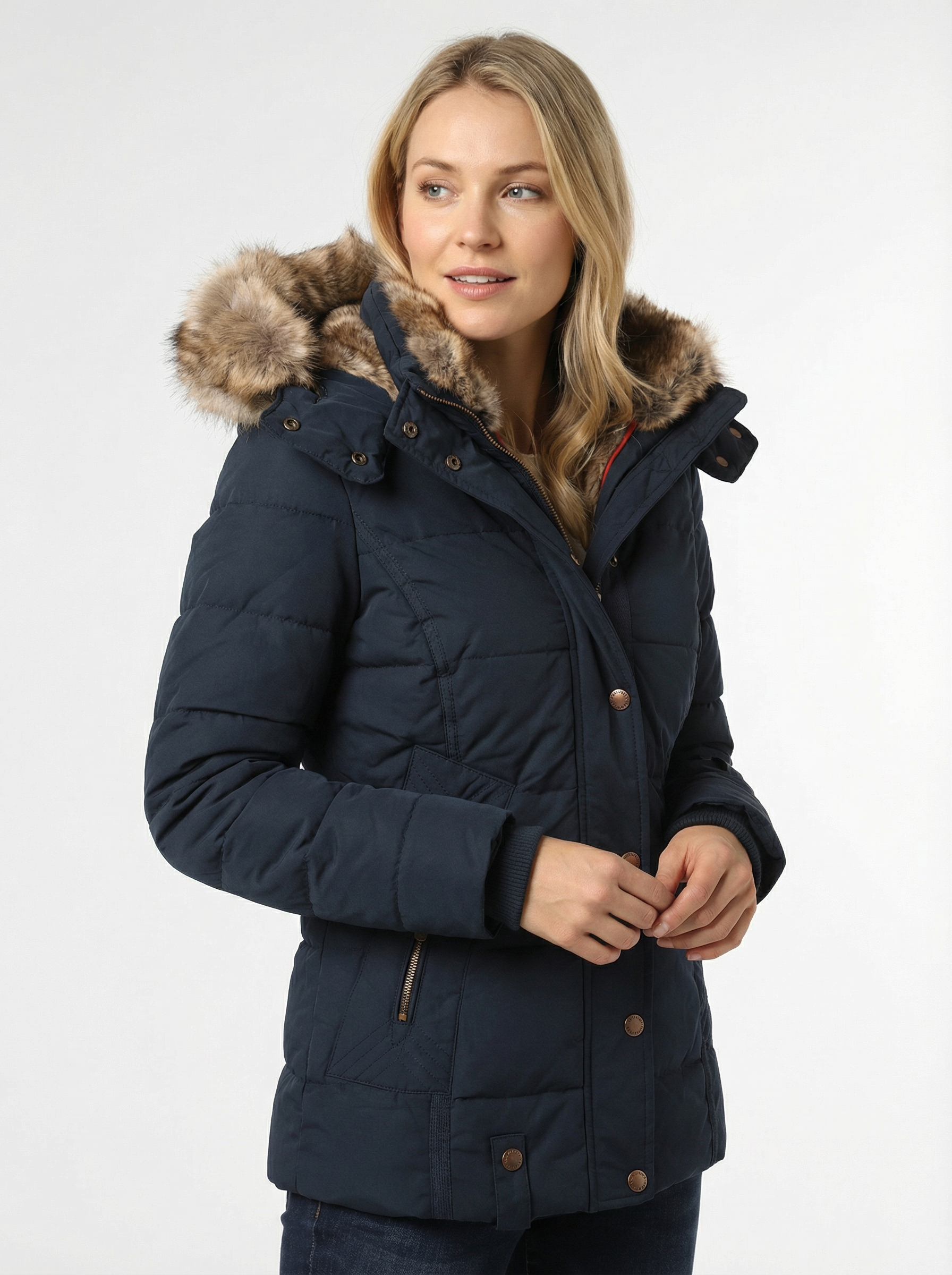 Warme Winterparka mit Kunstfellbesatz