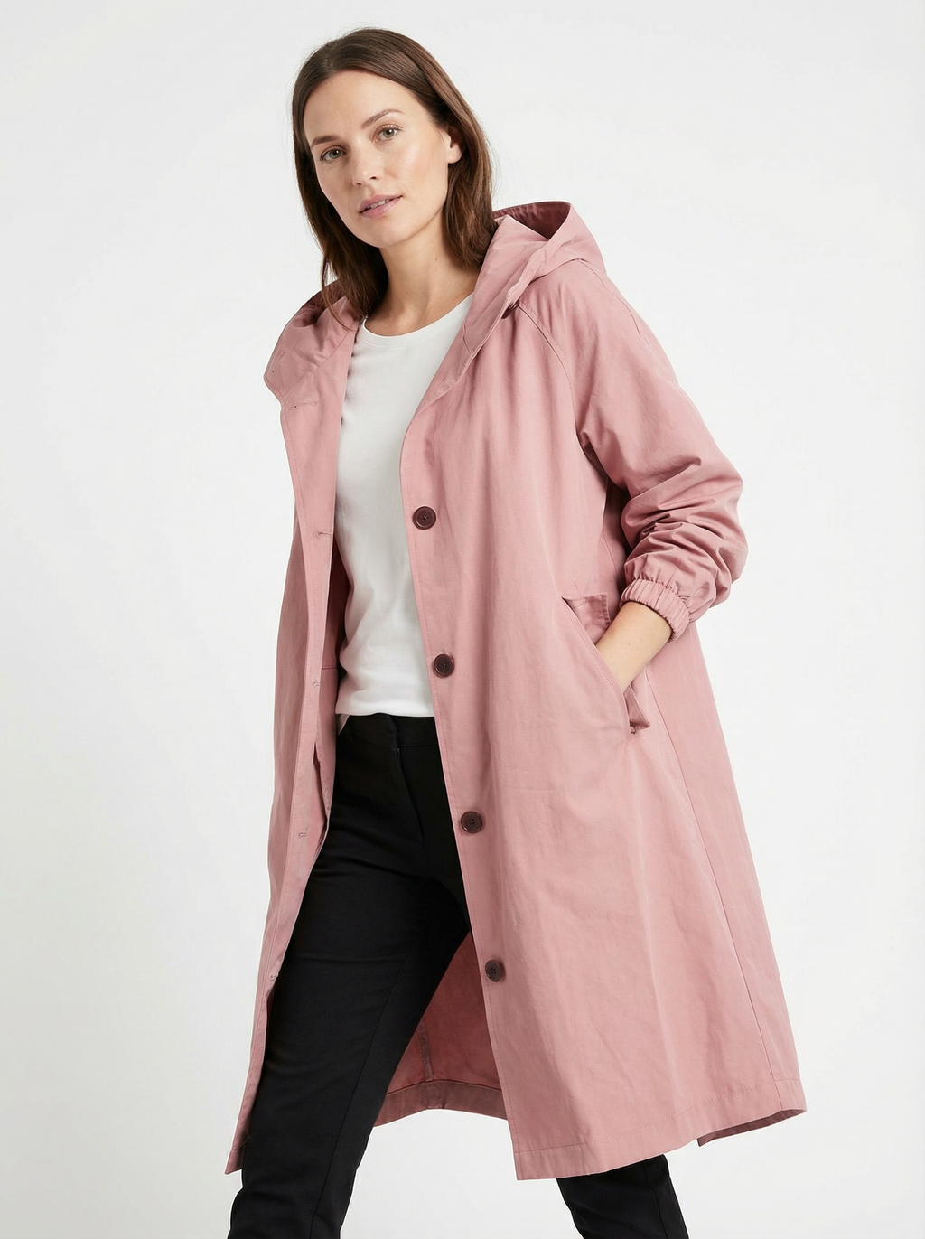 Wetterfester Midi-Mantel mit Kapuze
