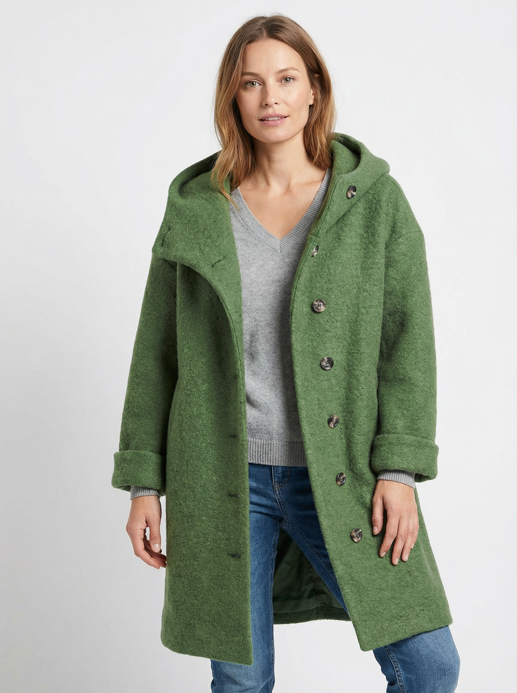 Warmer Mantel aus Baumwolle mit Kapuze