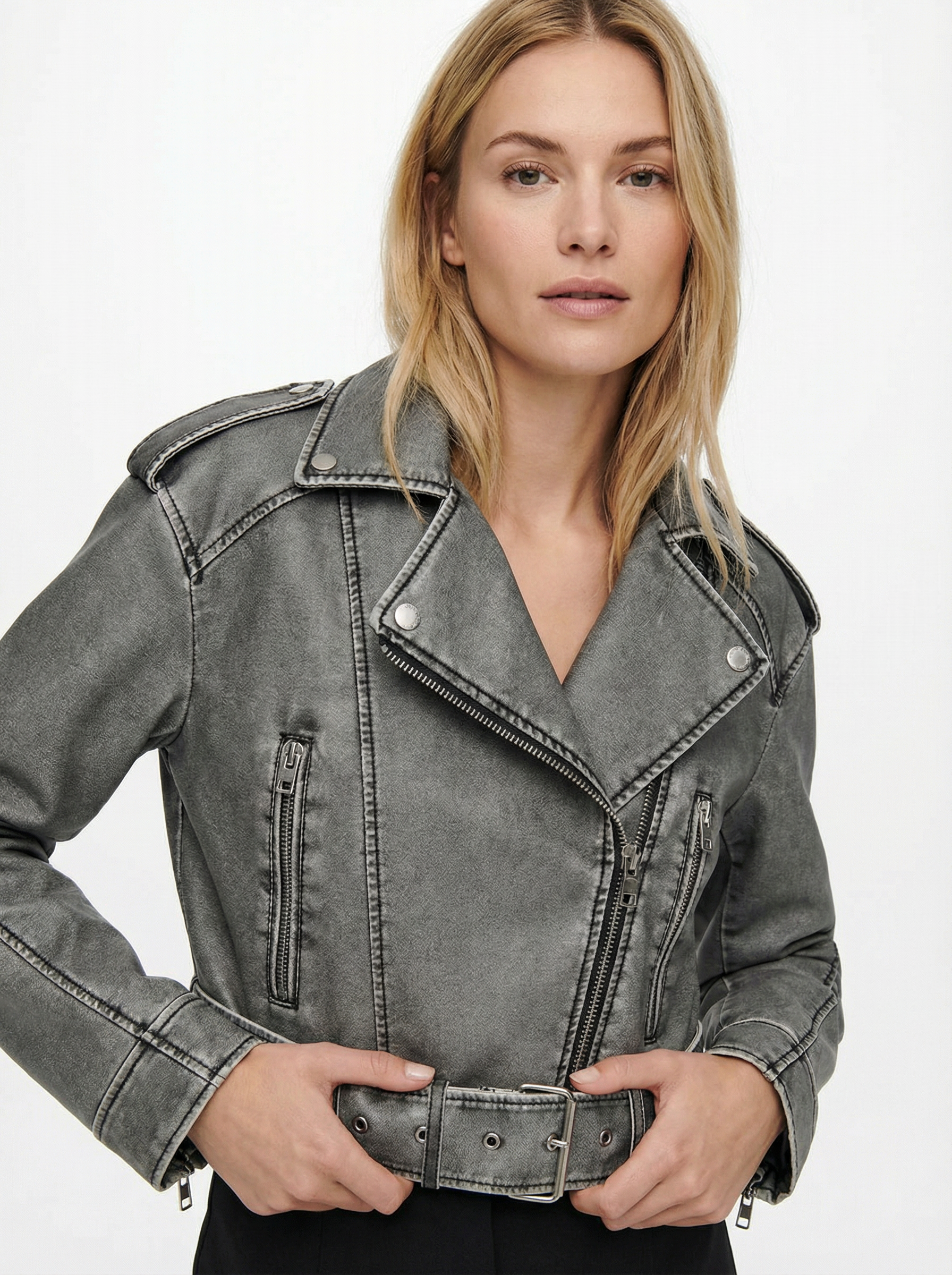 Vintage Kunstleder-Mantel mit Gürtel