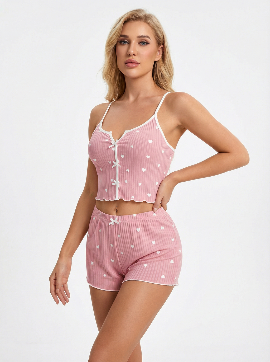 Leichtes Pyjama-Set mit Herz-Print