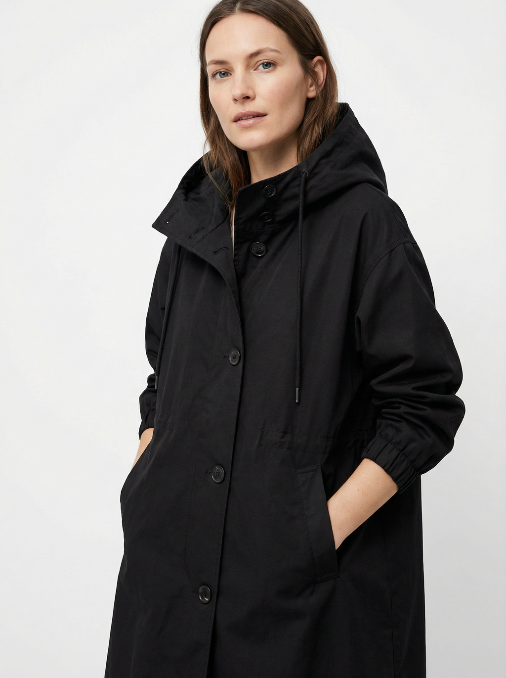 Wetterfester Midi-Mantel mit Kapuze