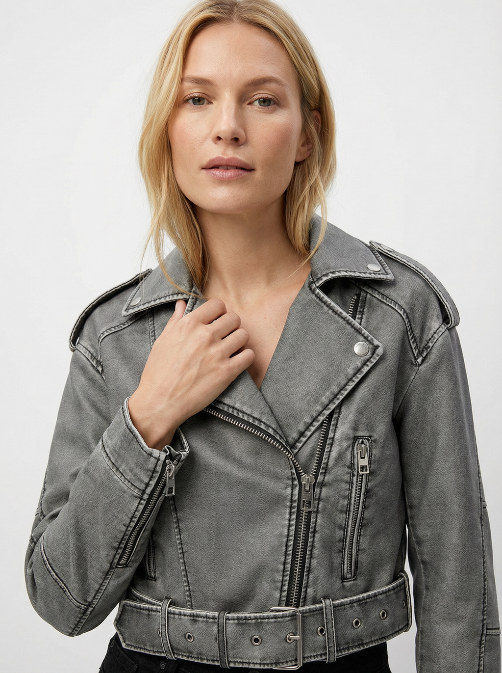 Vintage Kunstleder-Mantel mit Gürtel