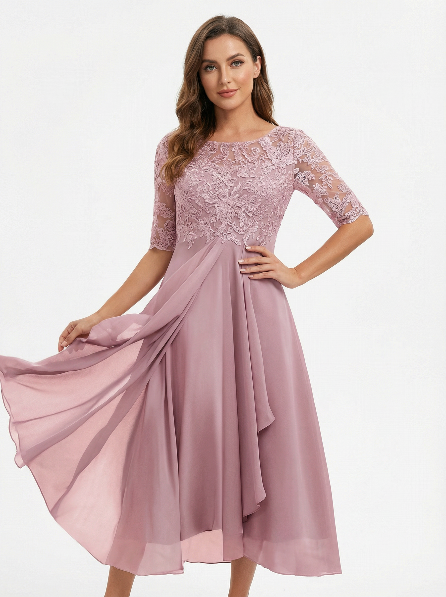 Elegantes Abendkleid mit Spitzen-Einsatz