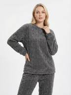 Warmes Baumwoll-Pyjama-Set mit Rippstruktur