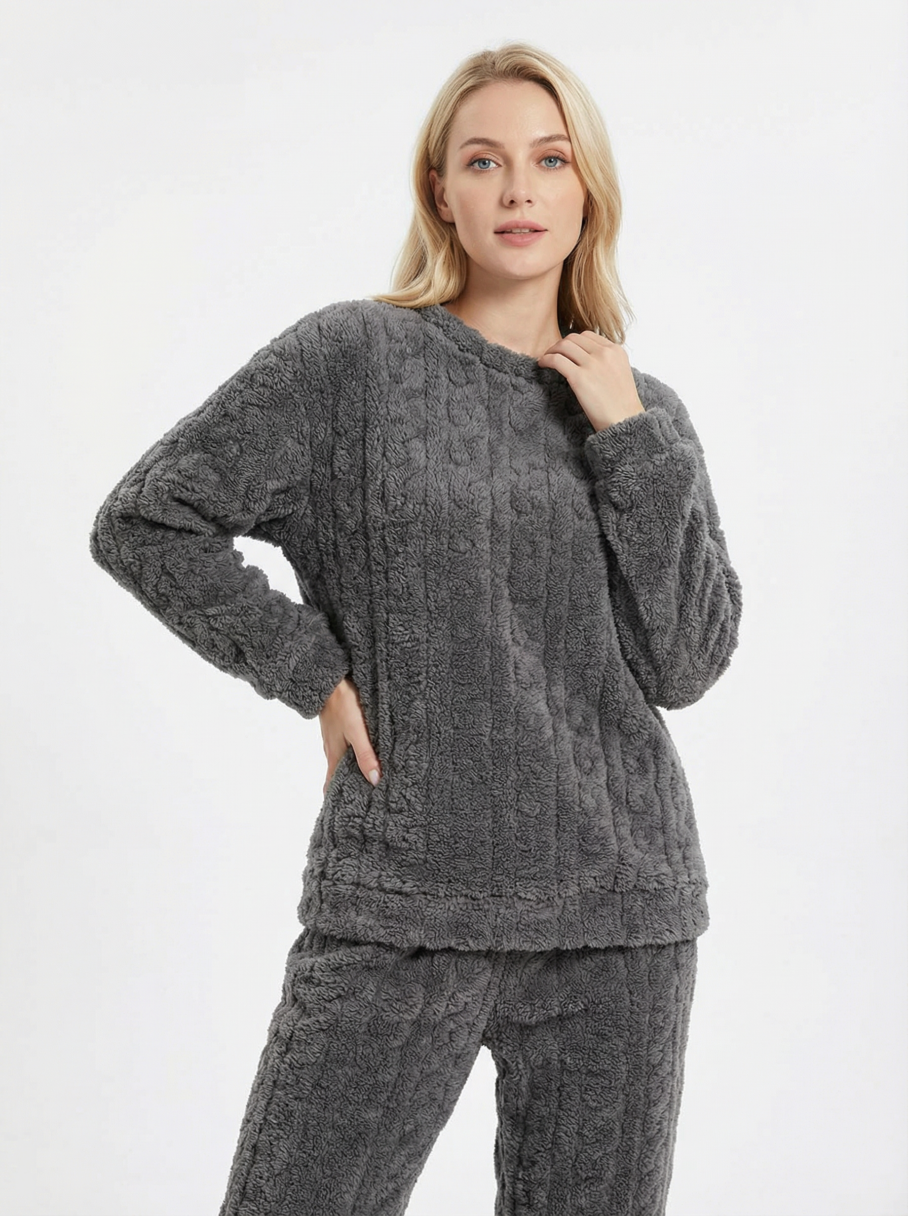 Warmes Baumwoll-Pyjama-Set mit Rippstruktur