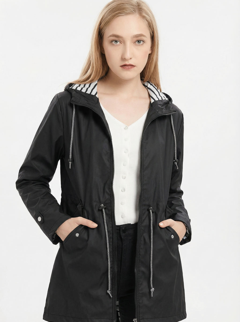 Wetterfester Trench-Mantel mit Kapuze