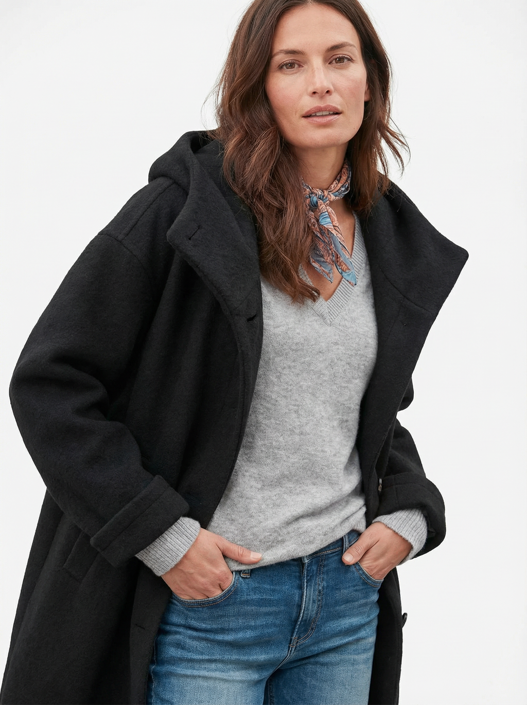 Warmer Mantel aus Baumwolle mit Kapuze