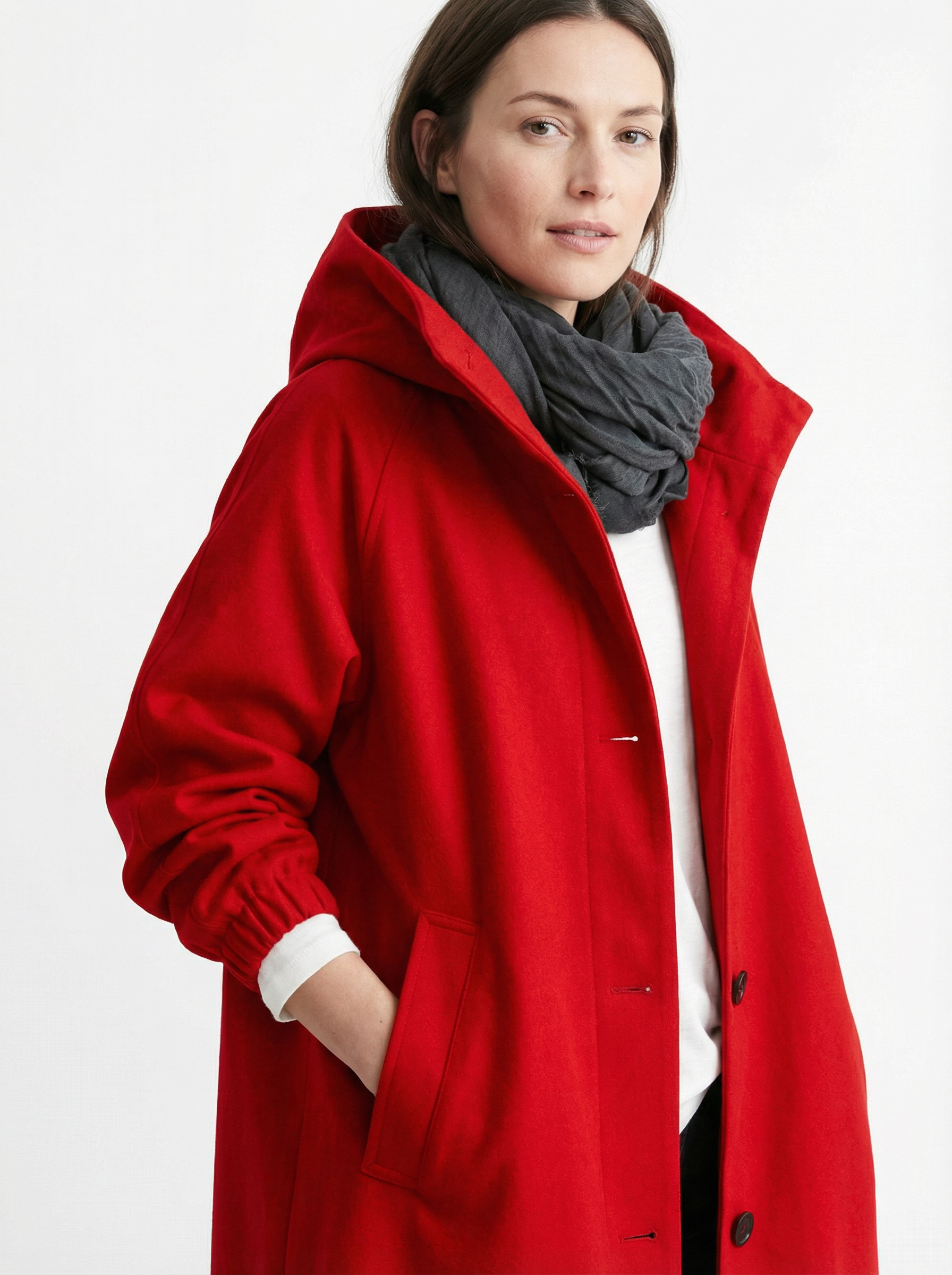 Wetterfester Midi-Mantel mit Kapuze